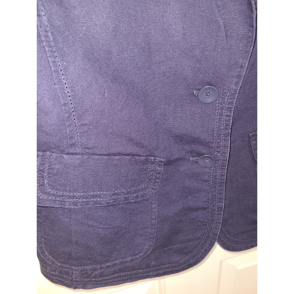Gap Blazer Womens 6 Navy Blue Linen Blend Notch Lapel 3/4 Sleeve Prep Academic - Picture 7 of 9